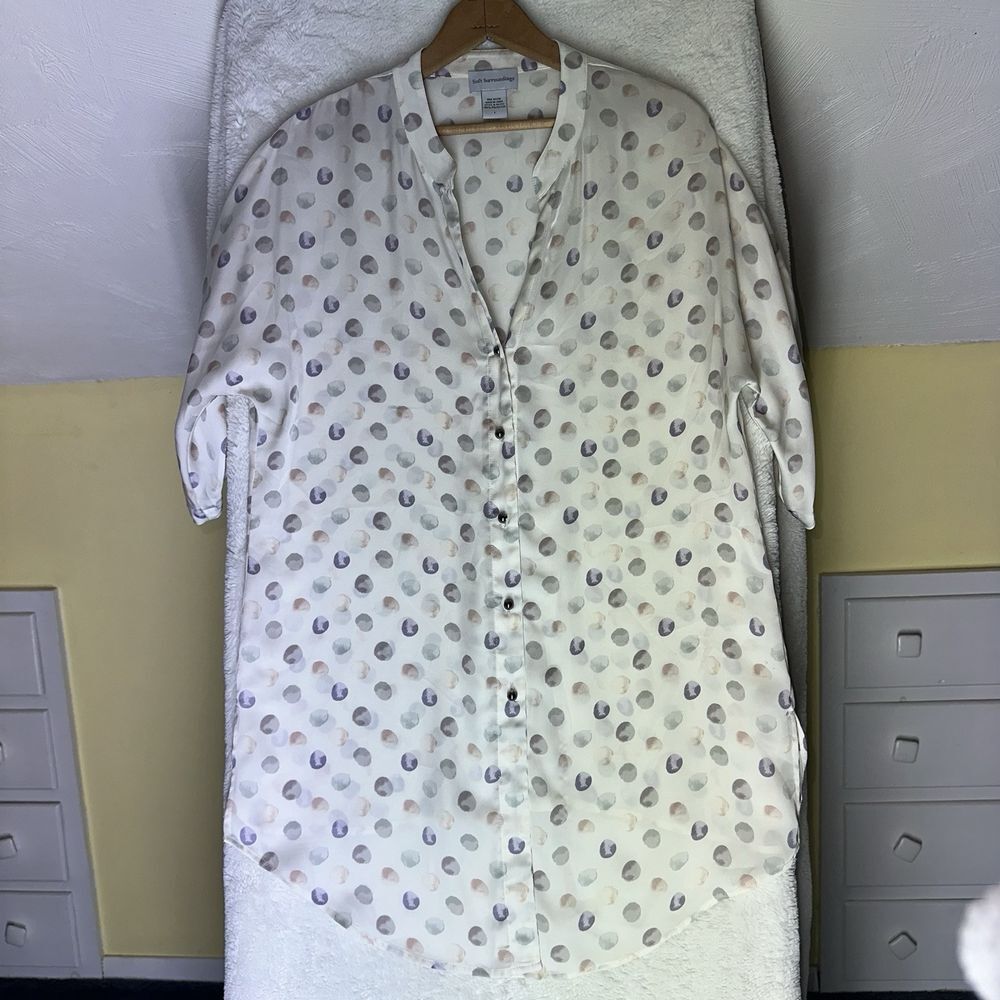 Soft Surroundings V-Neck Polka Dot Sheer Tunic Top Blouse Pastel Button Down S